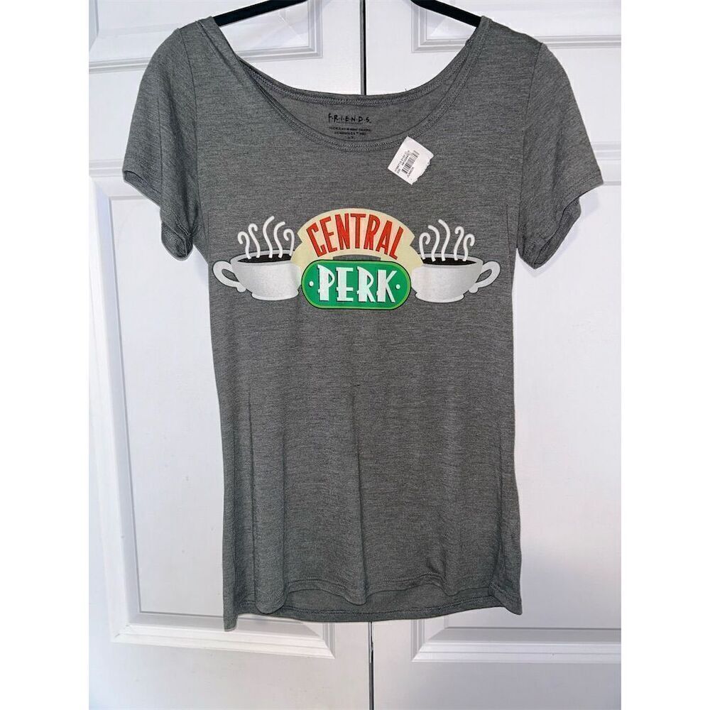 Friends TV Show Central Perk Women's T-Shirt Size S Gray Short Sleeve Casual